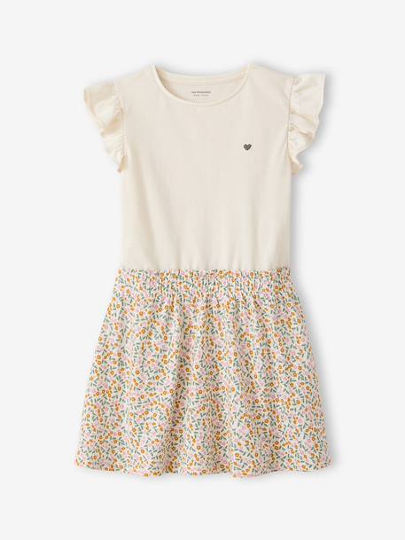 Meisjesjurk met 2-in-1 effect ecru+indigoblauw+lichtroze+roze, gestreept - vertbaudet enfant 