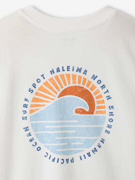 T-shirt met motief voor/achter, gewassen effect JONEN blauwgroen+ecru - vertbaudet enfant 