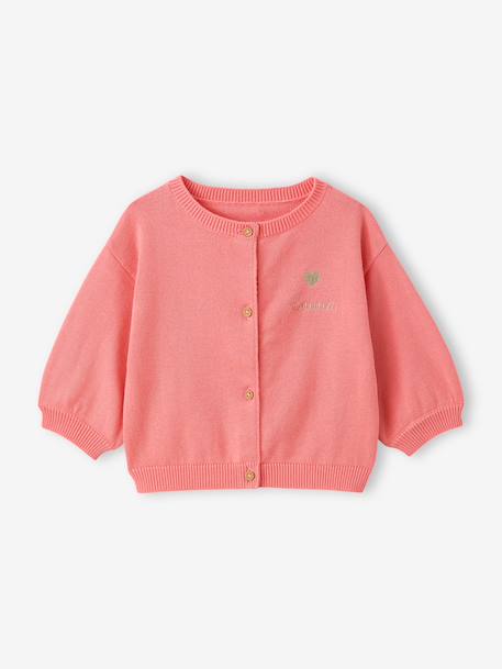 Basic gebreid babyvest met geborduurd hartje koraal+wit - vertbaudet enfant 