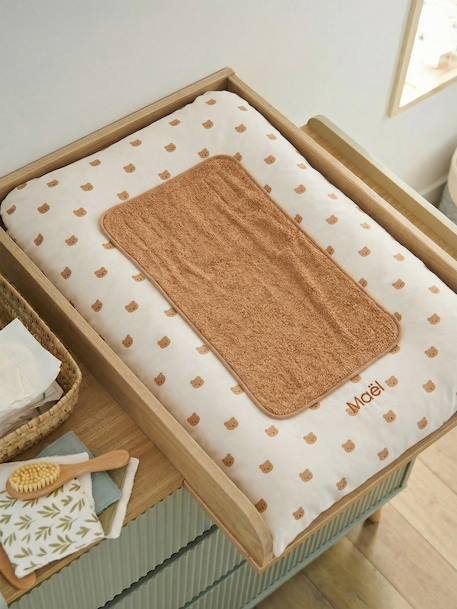 Personaliseerbare aankleedkussenhoes HANOÏ beige, bedrukt+ecru / bladgroen+meerkleurig+saliegroen - vertbaudet enfant 