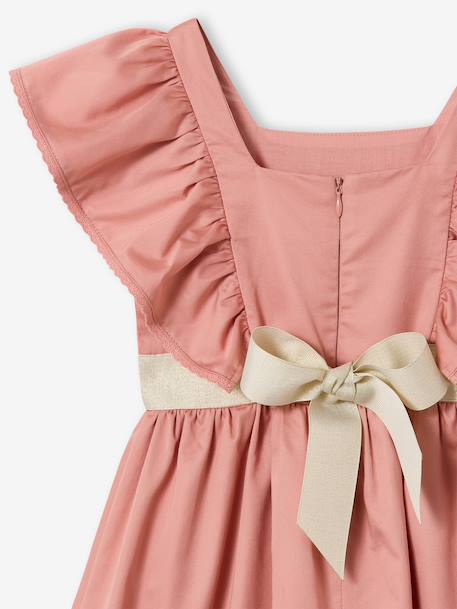 Nette jurk met gouden riem rouge+wit - vertbaudet enfant 