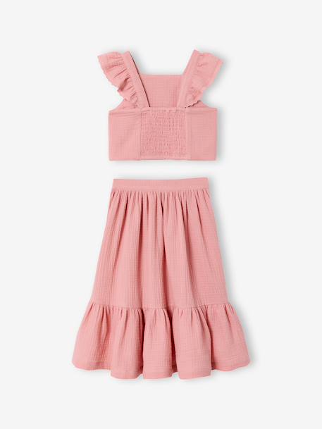 Ceremonie-set blouse en rok met volant voor meisjes rouge+saliegroen - vertbaudet enfant 