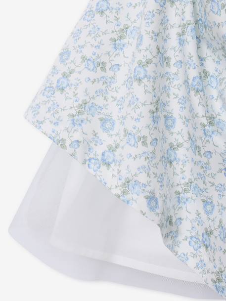 Feestelijke meisjesjurk met aquarel bloemmotieven aan de onderkant lichtblauw+lichtroze+roze, bedrukt+wit+wit, bedrukt - vertbaudet enfant 