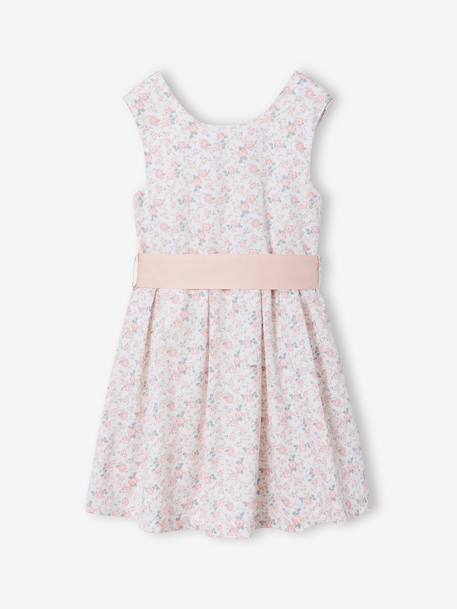 Feestelijke meisjesjurk met aquarel bloemmotieven aan de onderkant lichtblauw+lichtroze+roze, bedrukt+wit+wit, bedrukt - vertbaudet enfant 