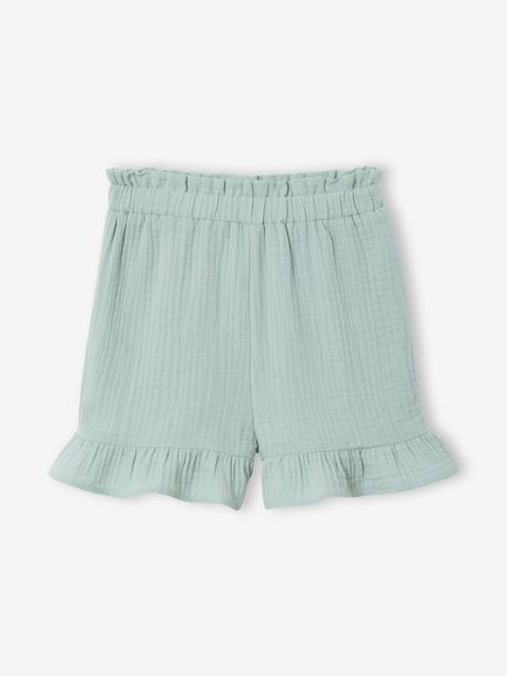 Set short hemdje van katoengaas rouge+saliegroen - vertbaudet enfant 