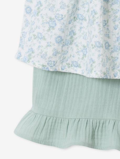 Set short hemdje van katoengaas rouge+saliegroen - vertbaudet enfant 