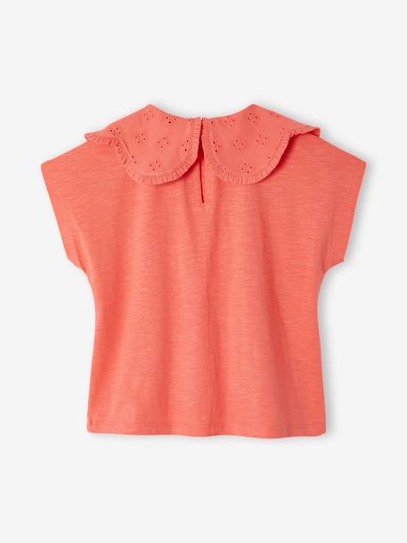 Meisjesshirt met geborduurde kraag ecru+koraal - vertbaudet enfant 