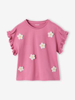-T-shirt voor meisjes met romantisch motief, korte mouwen met ruches