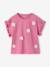 T-shirt voor meisjes met romantisch motief, korte mouwen met ruches ecru+marineblauw+rozen+saliegroen - vertbaudet enfant 