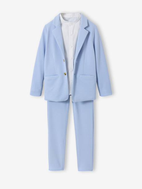 Feestelijke jongensset met overhemd met maokraag en broek beige+blauwgroen+hemelsblauw - vertbaudet enfant 
