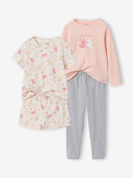 Set van 2 korte en lange pyjama's met konijntjes gemêleerd grijs - vertbaudet enfant 