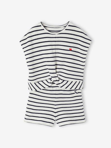 Set voor meisjes, t-shirt en short van fantasie breisel ecru+rozen - vertbaudet enfant 