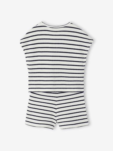 Set voor meisjes, t-shirt en short van fantasie breisel ecru+rozen - vertbaudet enfant 