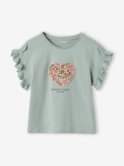 -T-shirt voor meisjes met romantisch motief, korte mouwen met ruches