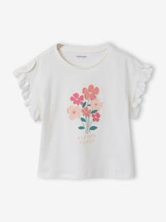 -T-shirt voor meisjes met romantisch motief, korte mouwen met ruches