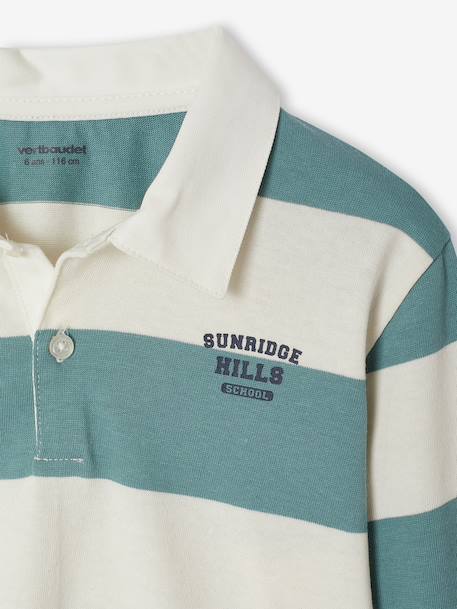 Gestreepte polo voor jongens blauwgroen+gemêleerd grijs+groen+marineblauw+okergeel - vertbaudet enfant 