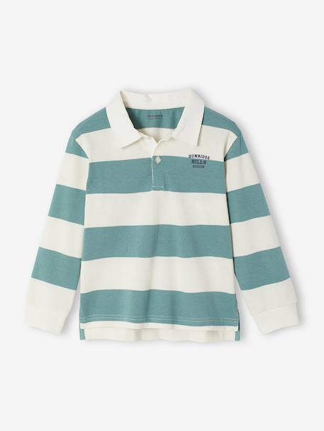 Gestreepte polo voor jongens blauwgroen+gemêleerd grijs+groen+marineblauw+okergeel - vertbaudet enfant 