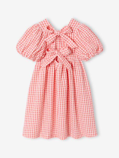 Jurk meisjes Vichy knopen rug koraal - vertbaudet enfant 