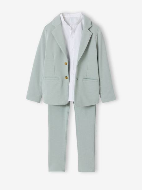 Feestelijke jongensset met overhemd met maokraag en broek beige+blauwgroen+hemelsblauw - vertbaudet enfant 