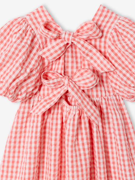 Jurk meisjes Vichy knopen rug koraal - vertbaudet enfant 