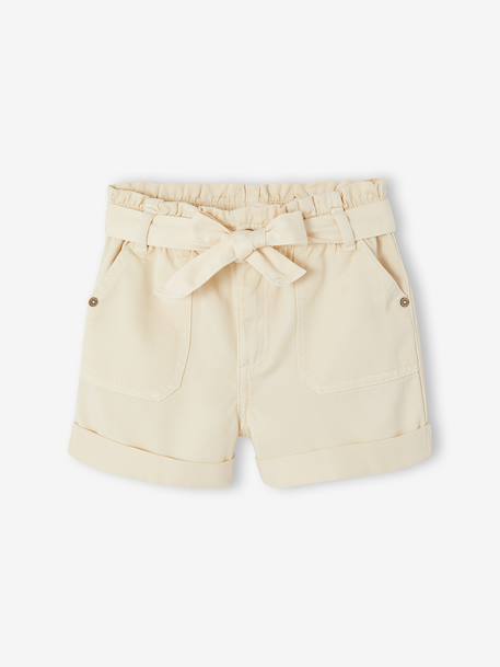 Meisjesshort in paperbag-stijl ecru+rozen - vertbaudet enfant 