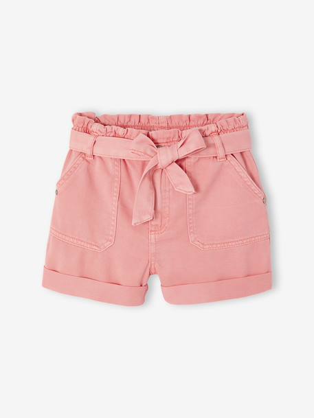 Meisjesshort in paperbag-stijl ecru+rozen - vertbaudet enfant 
