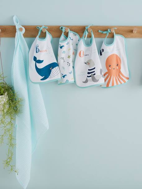 Set van 7 babyslabbetjes VERTBAUDET met decor zeedieren Prints op witte achtergrond - vertbaudet enfant 