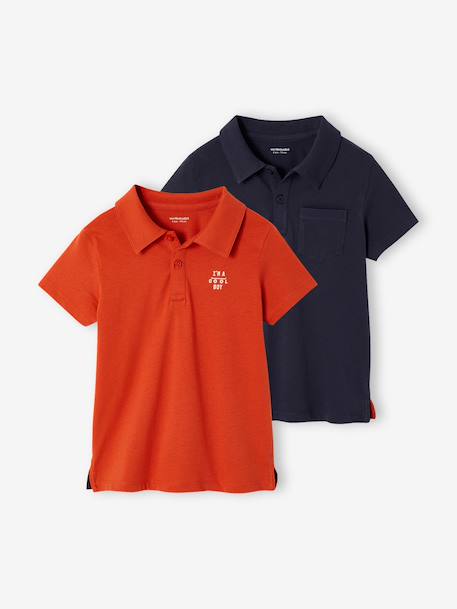 Set van 2 effen polo's voor jongens met korte mouwen blauwgroen+SET BLAUW+sinaasappel - vertbaudet enfant 