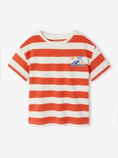 Jongens-T-shirt jongen met brede strepen en borstmotief