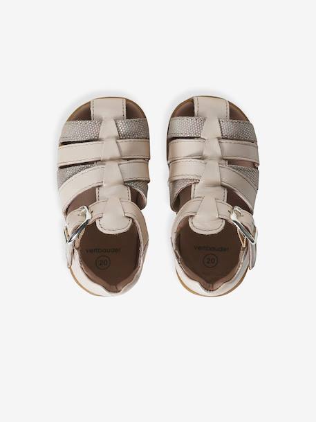 Leren baby meisjesschoenen voor de eerste stapjes goud+iriserend beige - vertbaudet enfant 