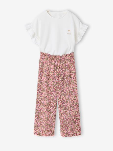 Meisjesset T-shirt en wijde broek ecru+rouge - vertbaudet enfant 