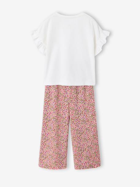 Meisjesset T-shirt en wijde broek ecru+rouge - vertbaudet enfant 