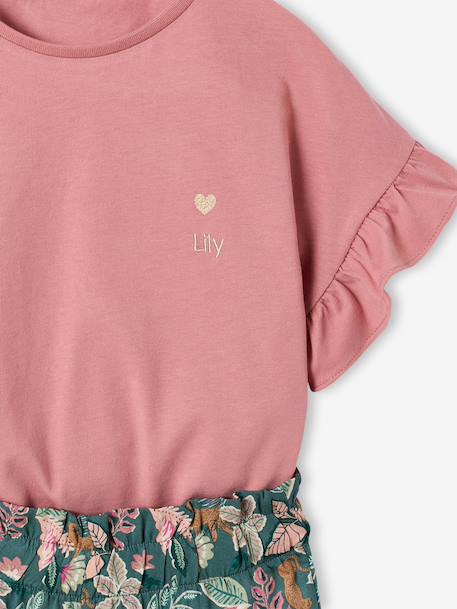 Meisjesset T-shirt en wijde broek ecru+rouge - vertbaudet enfant 