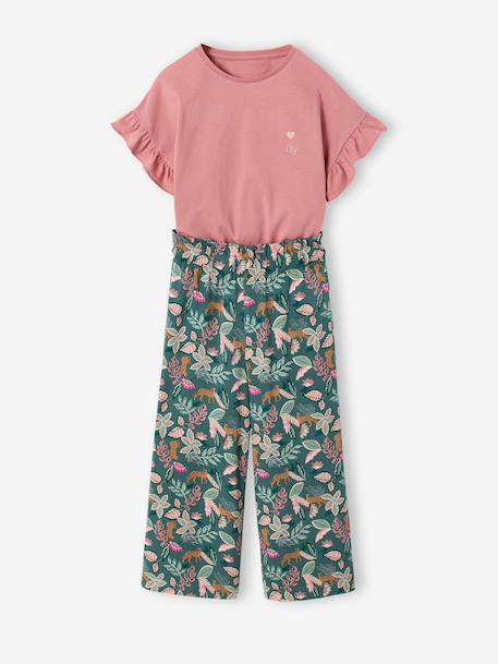 Meisjesset T-shirt en wijde broek ecru+rouge - vertbaudet enfant 