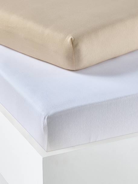 Set van twee babyhoeslakens uit rekbare jersey beige+CURRYGEEL+Groenblauw + wit+LICHTGRIJS+mosterdgeel+ROZE PALE+saliegroen+wit - vertbaudet enfant 