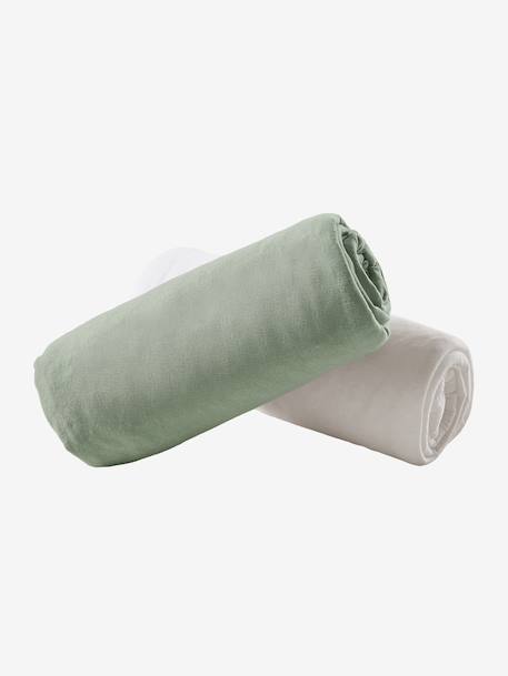 Set van twee babyhoeslakens uit rekbare jersey beige+CURRYGEEL+Groenblauw + wit+LICHTGRIJS+mosterdgeel+ROZE PALE+saliegroen+wit - vertbaudet enfant 