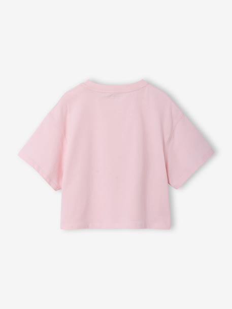 Cropped meisjesshirt met korte mouwen beige+ecru+roze (poederkleur) - vertbaudet enfant 