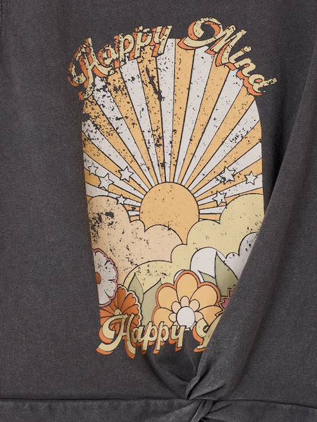 T-shirt voor meisjes met print antraciet+ecru - vertbaudet enfant 