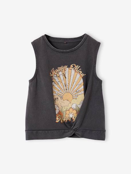 T-shirt voor meisjes met print antraciet+ecru - vertbaudet enfant 