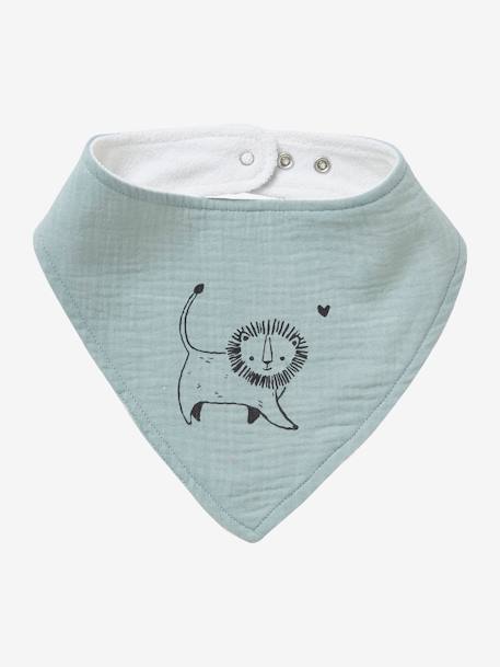 Set met 3 slabbetjes van katoengaas beige, bedrukt+ecru+grijsblauw+lichtroze+saliegroen+set groene panda+set vos+touw+veel beige+WIT - vertbaudet enfant 