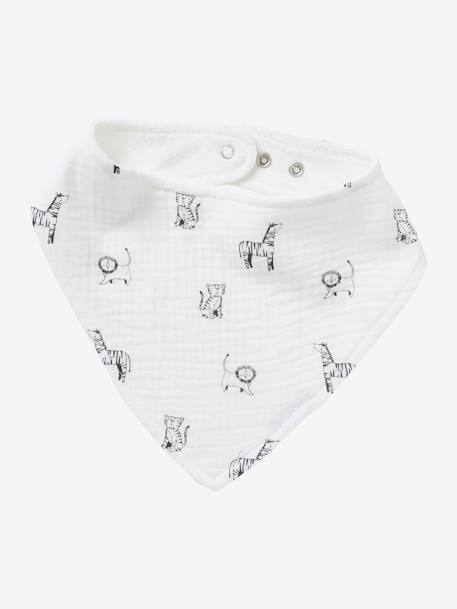 Set met 3 slabbetjes van katoengaas beige, bedrukt+ecru+grijsblauw+lichtroze+saliegroen+set groene panda+set vos+touw+veel beige+WIT - vertbaudet enfant 