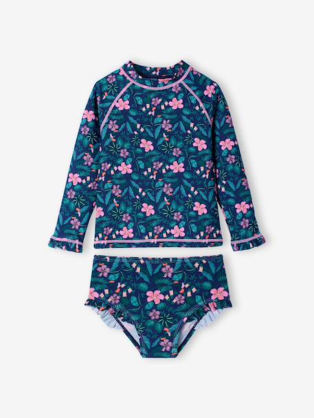 UV-werend badpak voor meisjes marineblauw - vertbaudet enfant 