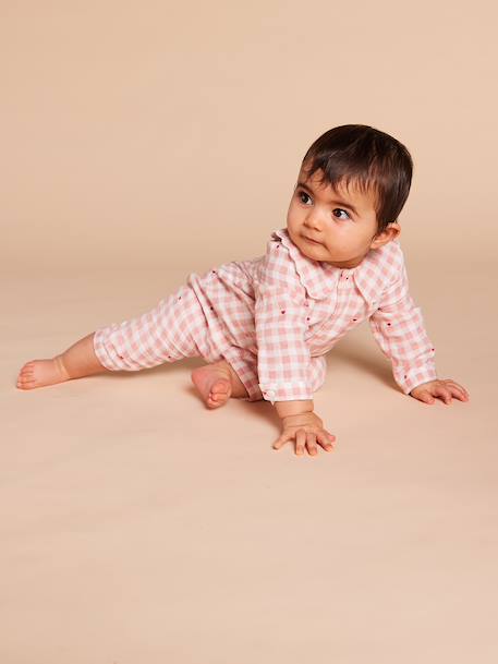 Baby pyjama met wijde hals van biologisch katoen roze (poederkleur) - vertbaudet enfant 