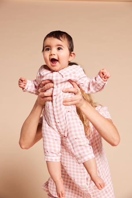 Baby pyjama met wijde hals van biologisch katoen roze (poederkleur) - vertbaudet enfant 