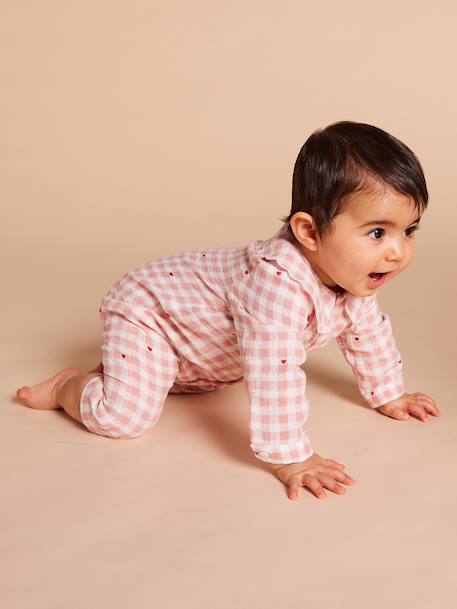 Baby pyjama met wijde hals van biologisch katoen roze (poederkleur) - vertbaudet enfant 