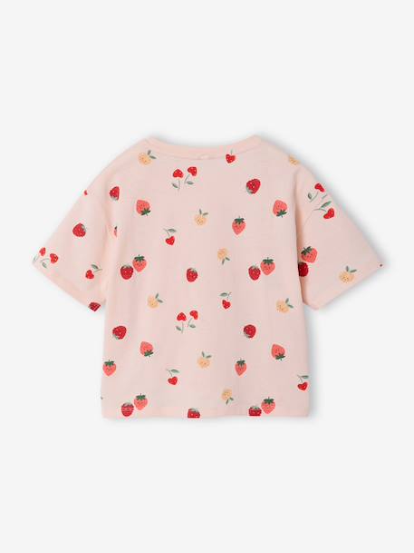 T-shirt met korte tropische mouwen met knoop lichtroze+marineblauw - vertbaudet enfant 