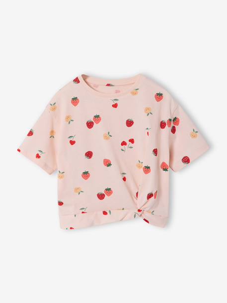 T-shirt met korte tropische mouwen met knoop lichtroze+marineblauw - vertbaudet enfant 