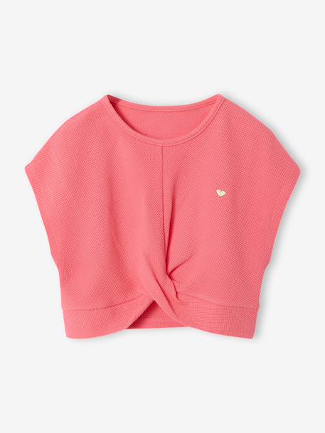 Set voor meisjes, t-shirt en short van fantasie breisel ecru+rozen - vertbaudet enfant 