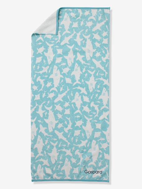 Personaliseerbare bad-/strandhanddoek, met gerecycled katoen blauw, bedrukt+blauw, gestreept+mintgroen+zachtpaars - vertbaudet enfant 