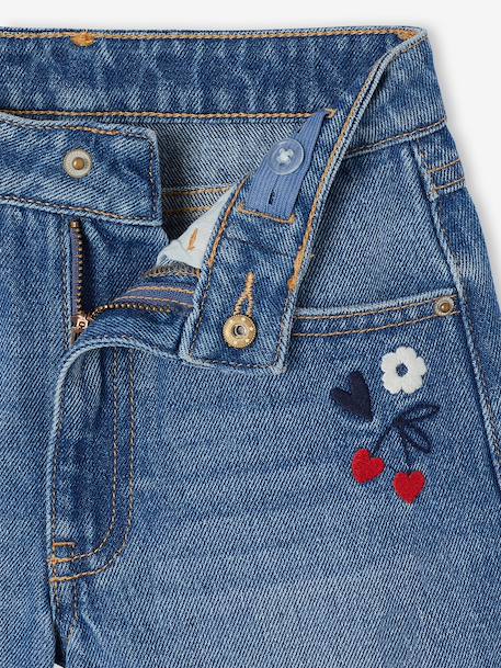 Bermuda jeans met geborduurde bloemen lichtblauw+middenblauw - vertbaudet enfant 